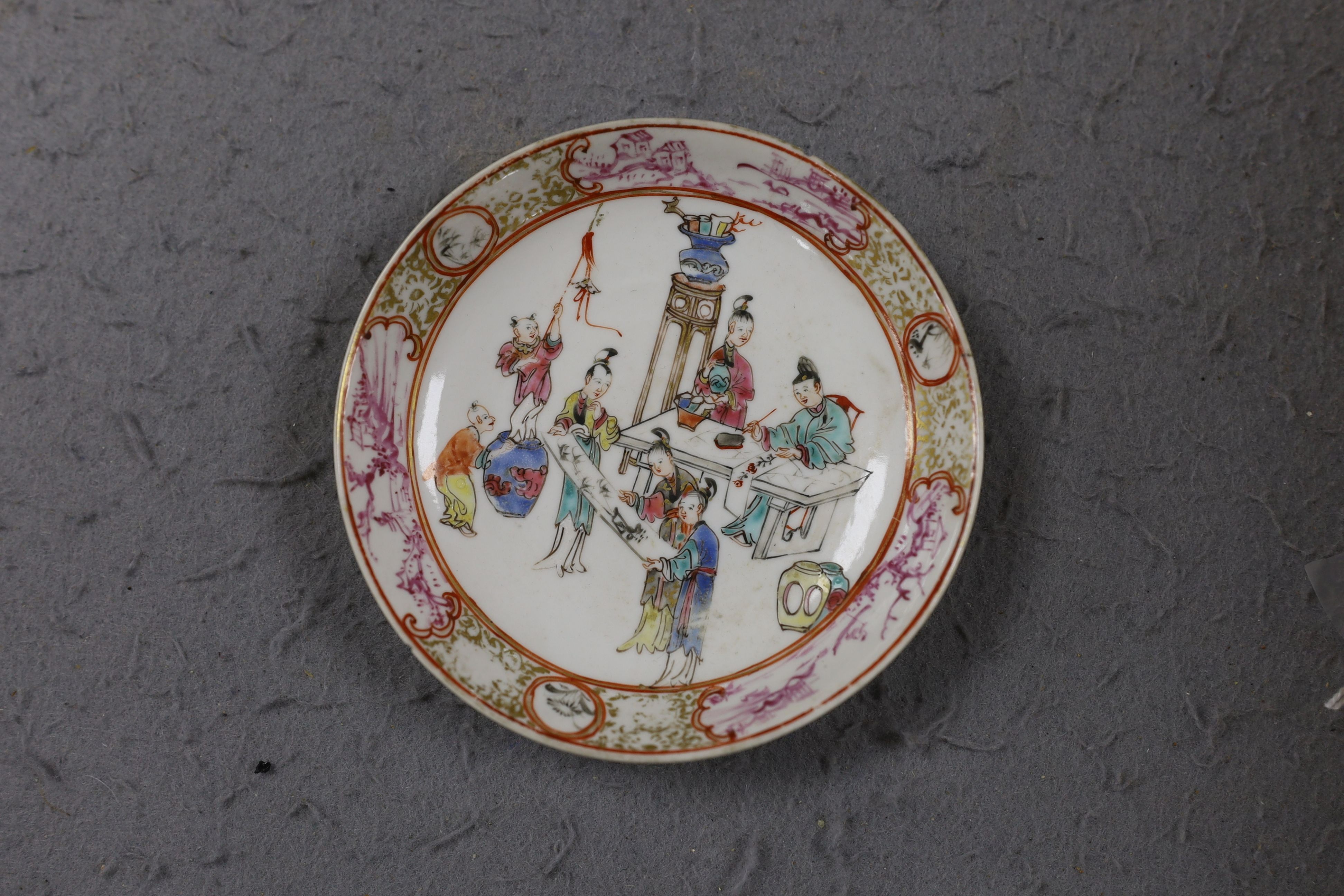 A group of four 18th century Chinese export famille rose saucers